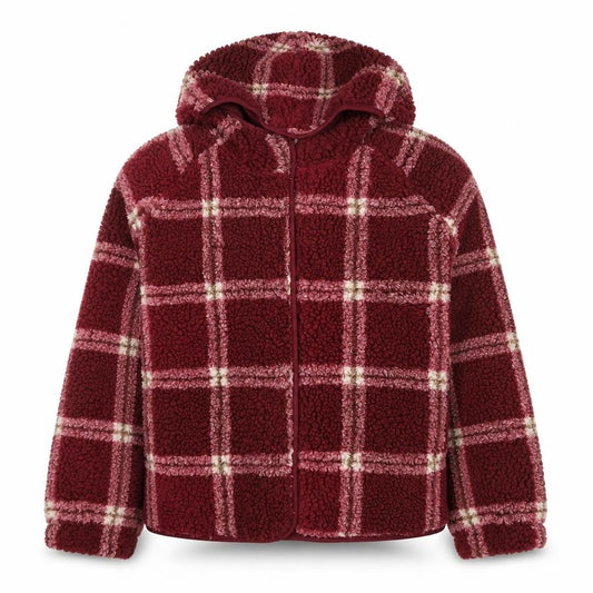 Marks and Spencer Girls Red Check Hooded Fleece Jacket 11-12 Years