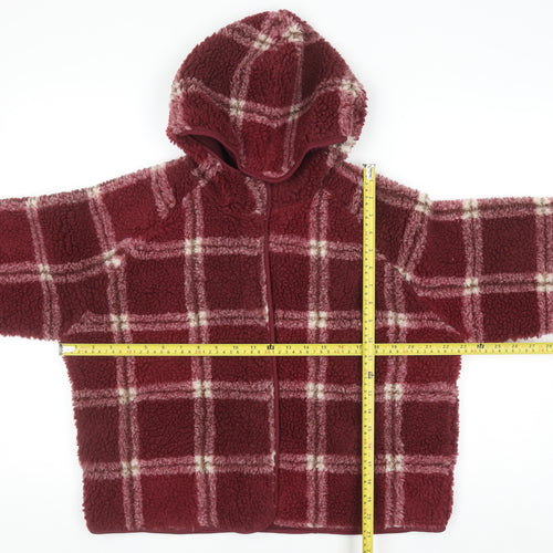 Marks and Spencer Girls Red Check Hooded Fleece Jacket 11-12 Years