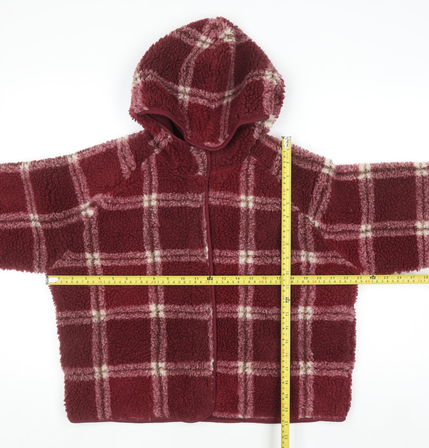 Marks and Spencer Girls Red Check Hooded Fleece Jacket 11-12 Years