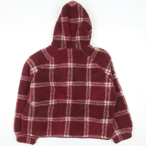 Marks and Spencer Girls Red Check Hooded Fleece Jacket 11-12 Years
