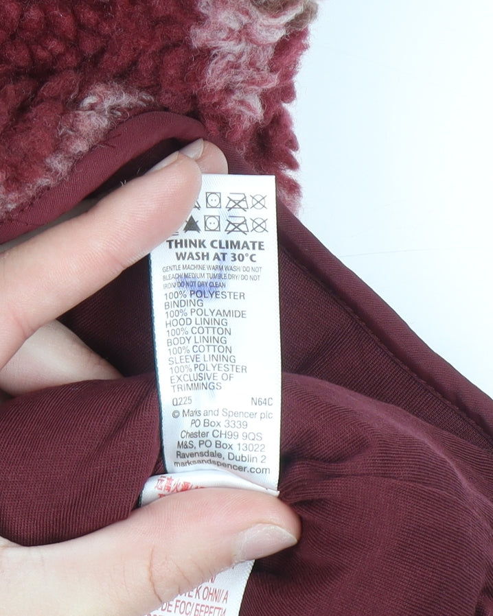 Marks and Spencer Girls Red Check Hooded Fleece Jacket 11-12 Years