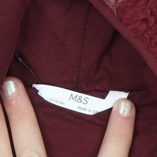 Marks and Spencer Girls Red Check Hooded Fleece Jacket 11-12 Years