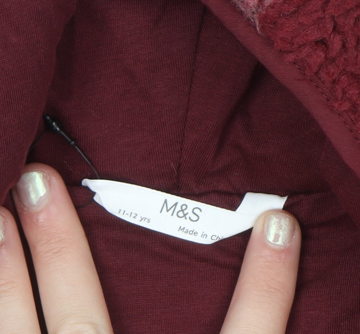 Marks and Spencer Girls Red Check Hooded Fleece Jacket 11-12 Years