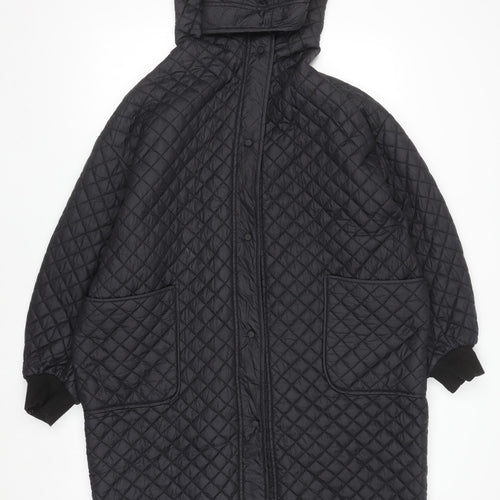 Deconstruction Women's Black Quilted Long Hooded Coat M