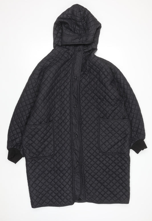 Deconstruction Women's Black Quilted Long Hooded Coat M