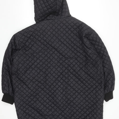 Deconstruction Women's Black Quilted Long Hooded Coat M