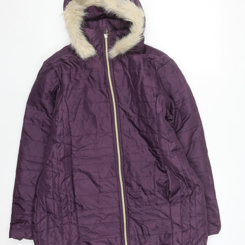 Nathalie Andersen Women's Purple Faux Fur Hooded Puffer Coat Size S