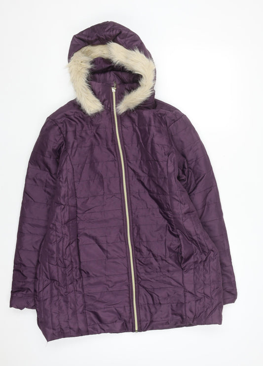 Nathalie Andersen Women's Purple Faux Fur Hooded Puffer Coat Size S