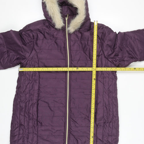 Nathalie Andersen Women's Purple Faux Fur Hooded Puffer Coat Size S