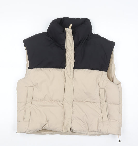 Brave Soul Womens Beige Black Puffer Waistcoat Size 12 Regular