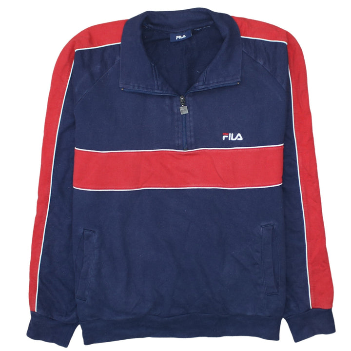 FILA Men's Blue Red 1/4 Zip Retro Sports Sweatshirt Size L