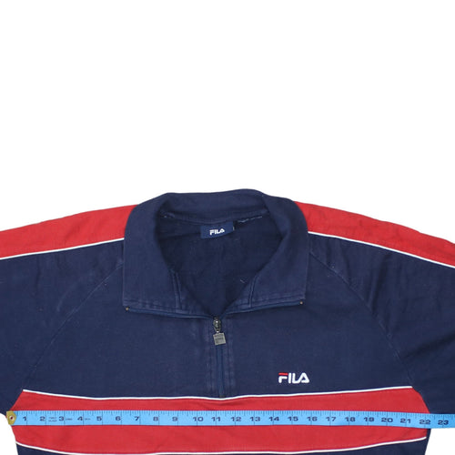 FILA Men's Blue Red 1/4 Zip Retro Sports Sweatshirt Size L