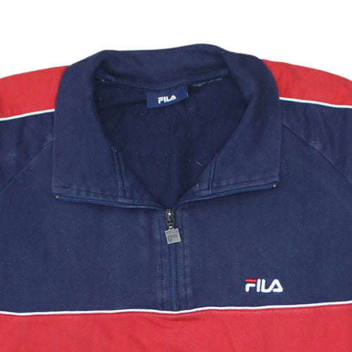 FILA Men's Blue Red 1/4 Zip Retro Sports Sweatshirt Size L