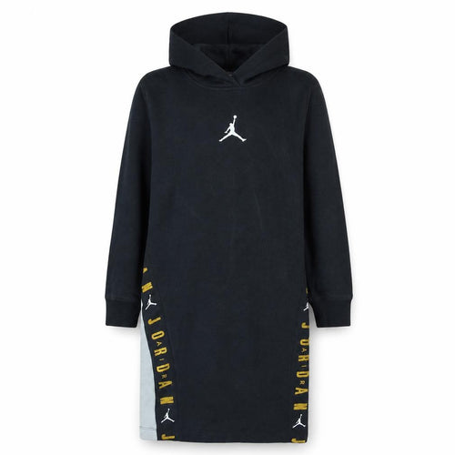 Jordan Girls Black 12-13 Years Tunic Hoodie Dress with Logo Print