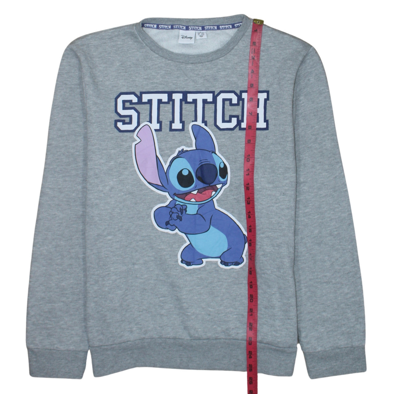 Disney Women Grey Stitch Sweatshirt L 14-16 Pullover Crew Neck