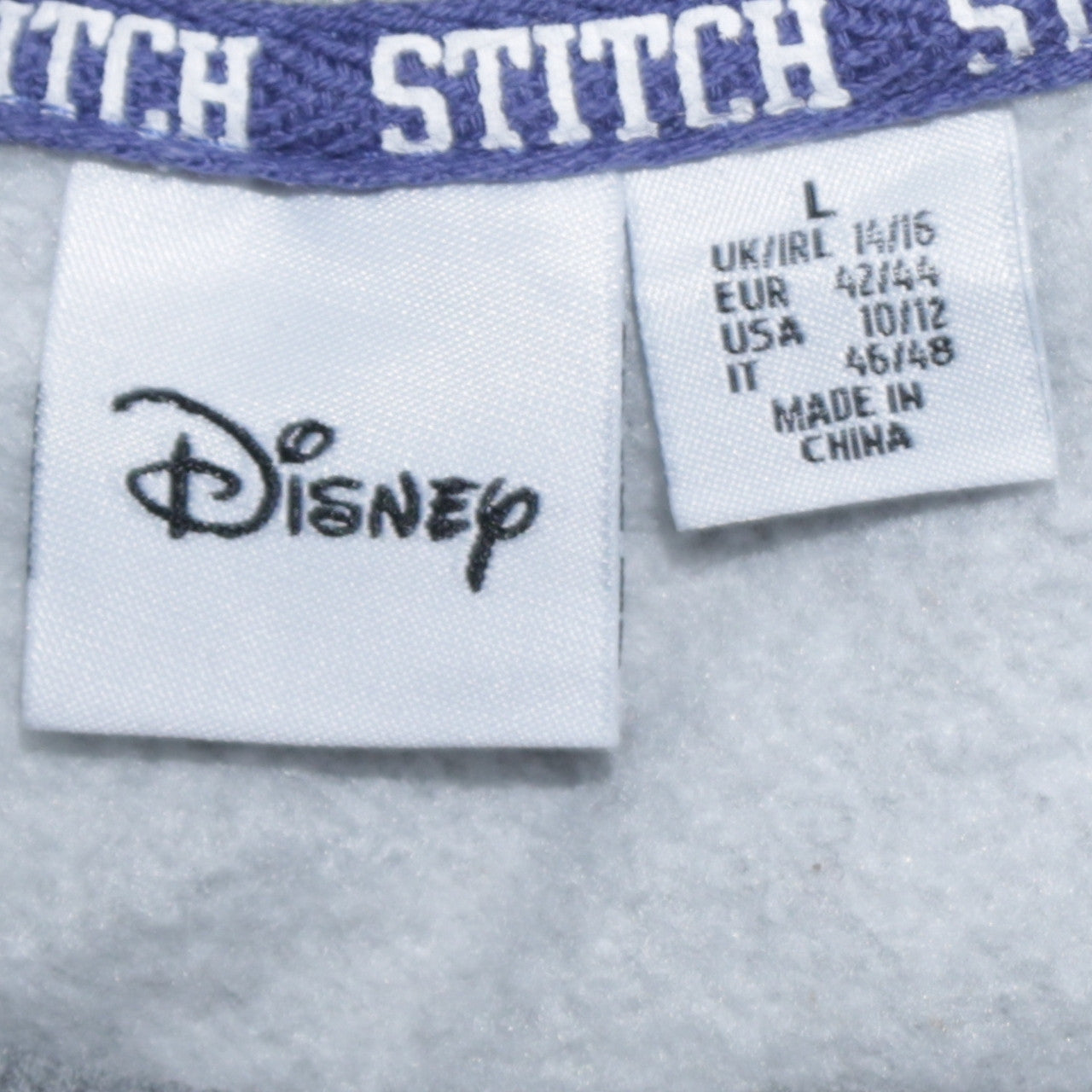 Disney Women Grey Stitch Sweatshirt L 14-16 Pullover Crew Neck