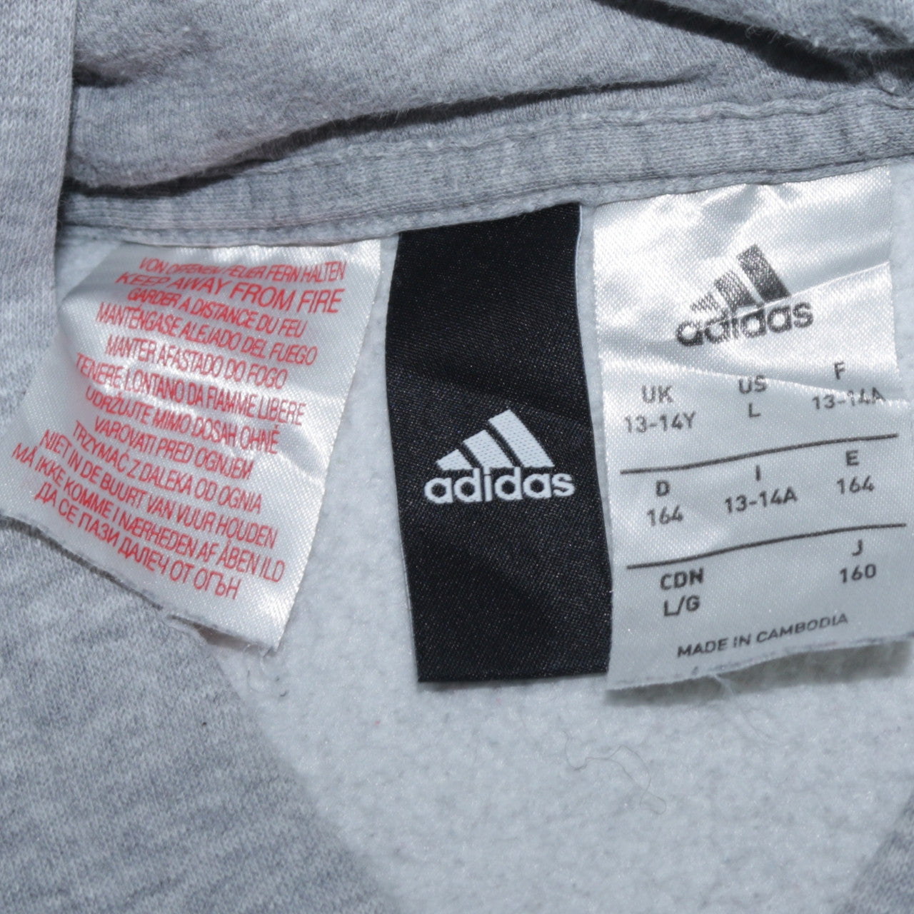 adidas Teens Grey Pullover Hoodie Long Sleeve Fleece Size 164