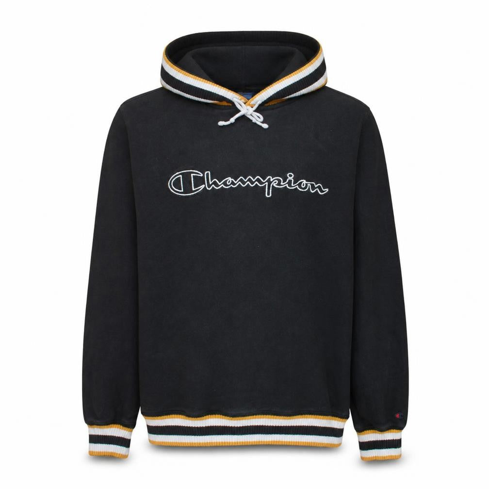 Front view of Champion Men's Black 2XL Pullover Hoodie Embroidered Logo Cotton
