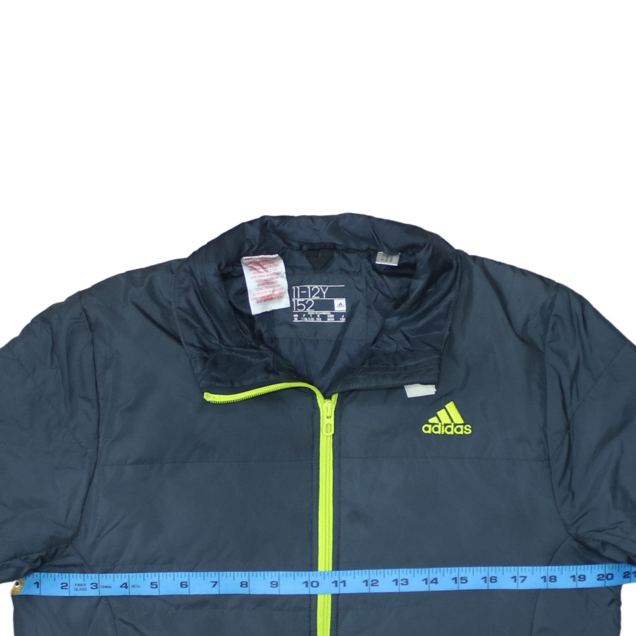 Adidas Boys Blue 11-12 Years Lightweight Puffer Jacket with Neon Zip