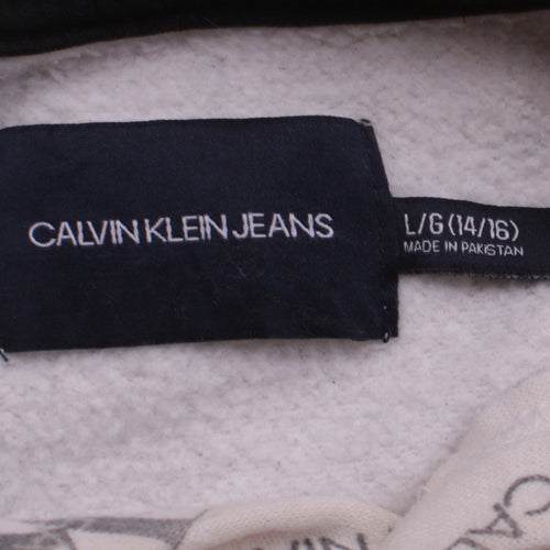 Calvin Klein Jeans Womens Beige Logo Pullover Hoodie Size L