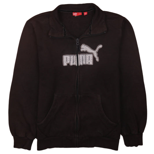 Puma Womens Black Full Zip Hoodie Sweatshirt UK 14 L Logo Cotton Blend