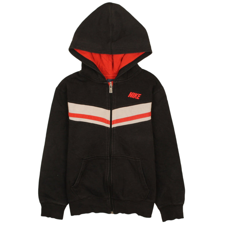 Nike Boys Black Full Zip Hoodie Red Stripe Size 12-13 Years L Hooded Sweatshirt