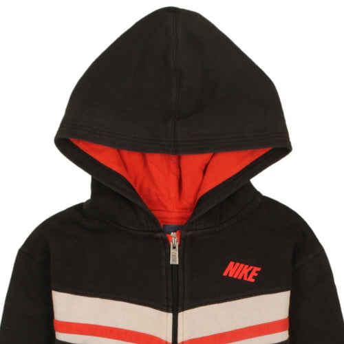Nike Boys Black Full Zip Hoodie Red Stripe Size 12-13 Years L Hooded Sweatshirt
