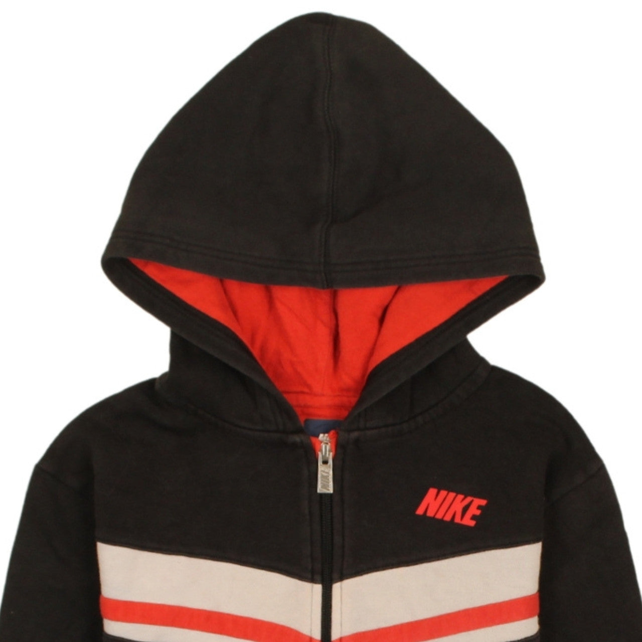 Nike Boys Black Full Zip Hoodie Red Stripe Size 12-13 Years L Hooded Sweatshirt