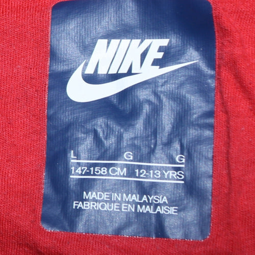 Nike Boys Black Full Zip Hoodie Red Stripe Size 12-13 Years L Hooded Sweatshirt