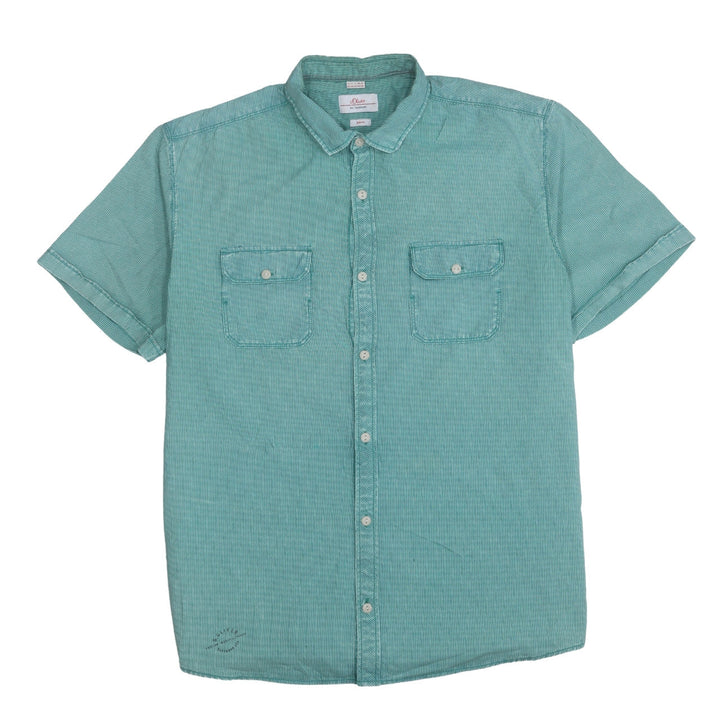 s.Oliver Men's Green Slim Fit Short Sleeve Button-Up Casual Shirt XXL