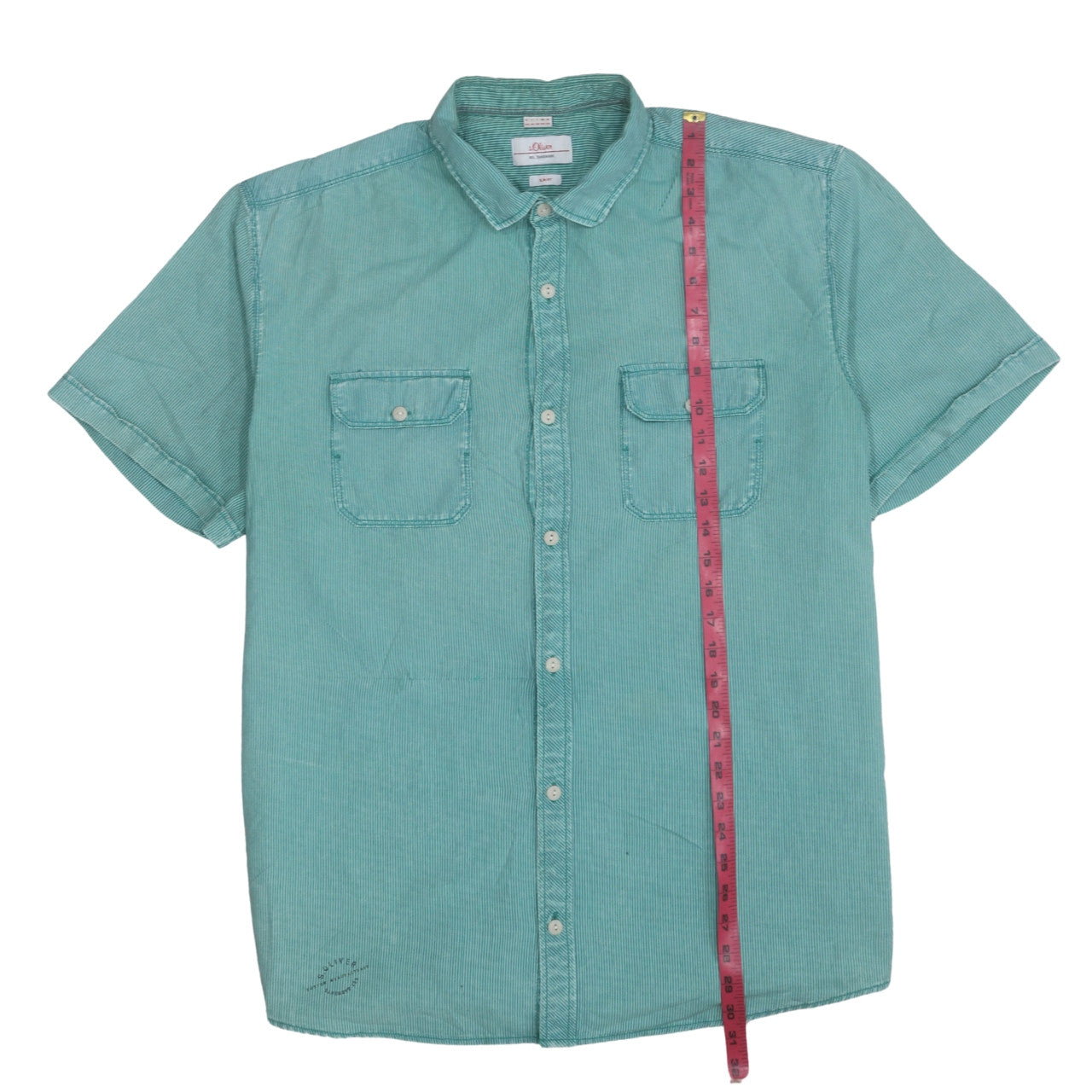 s.Oliver Men's Green Slim Fit Short Sleeve Button-Up Casual Shirt XXL