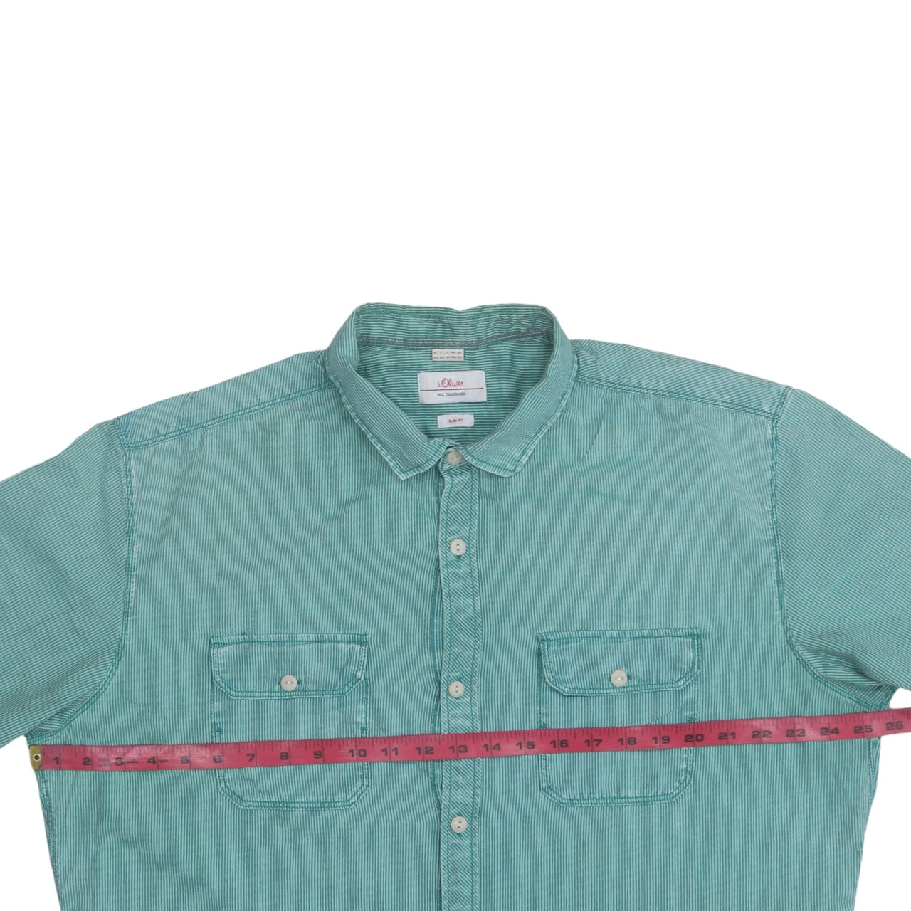 s.Oliver Men's Green Slim Fit Short Sleeve Button-Up Casual Shirt XXL