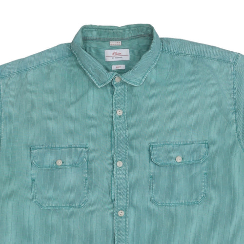 s.Oliver Men's Green Slim Fit Short Sleeve Button-Up Casual Shirt XXL