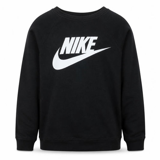 Front view of Nike Men's Black XS Pullover Sweatshirt Crew Neck Logo Print