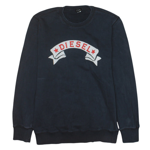 Diesel Mens Blue Crew Neck Logo Embroidered Sweatshirt L
