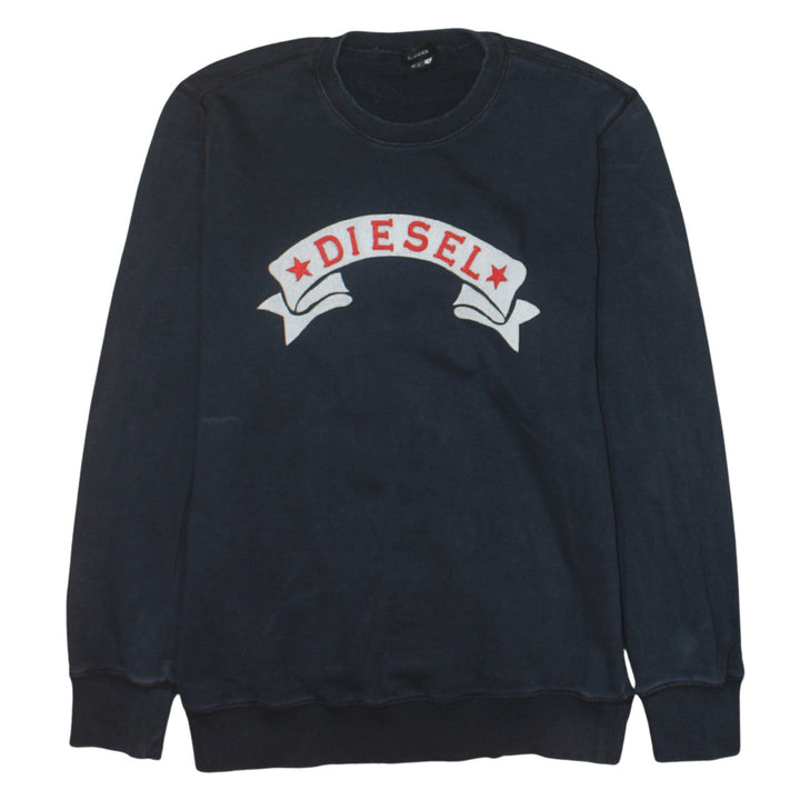 Diesel Mens Blue Crew Neck Logo Embroidered Sweatshirt L
