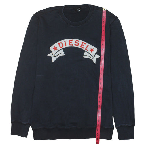 Diesel Mens Blue Crew Neck Logo Embroidered Sweatshirt L