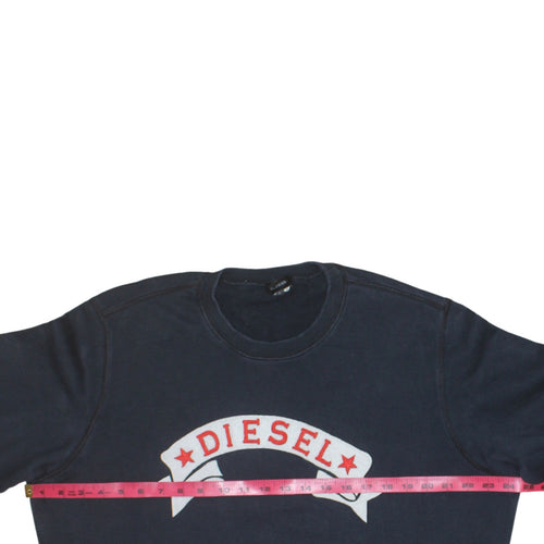 Diesel Mens Blue Crew Neck Logo Embroidered Sweatshirt L