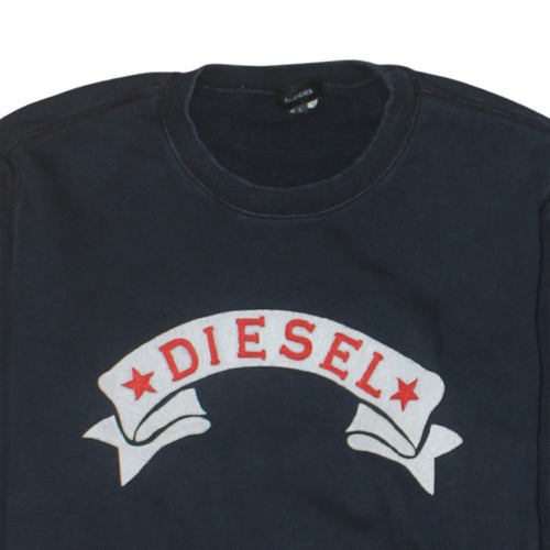 Diesel Mens Blue Crew Neck Logo Embroidered Sweatshirt L