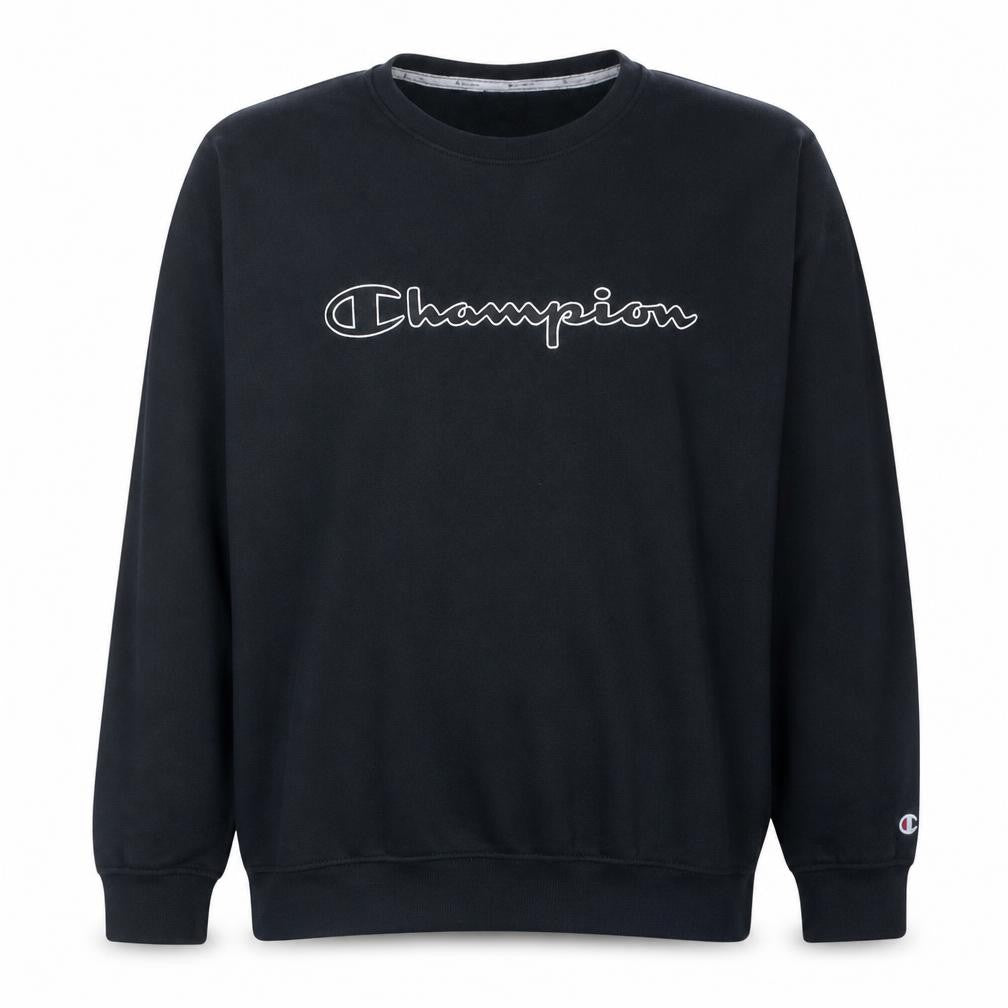 Front view of Champion Men's Black XL Pullover Crew Neck Logo Sweatshirt