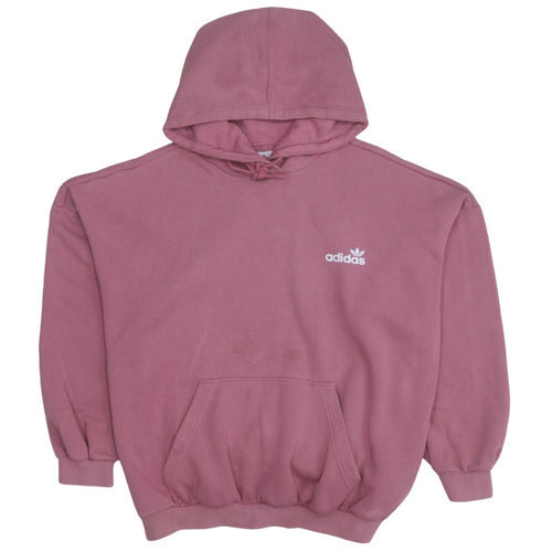 Adidas Womens Pink Hooded Pullover Hoodie Size 16 Logo Print Cotton