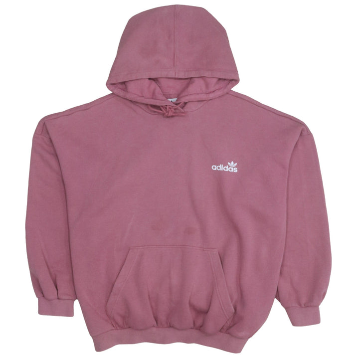 Adidas Womens Pink Hooded Pullover Hoodie Size 16 Logo Print Cotton