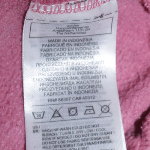 Adidas Womens Pink Hooded Pullover Hoodie Size 16 Logo Print Cotton