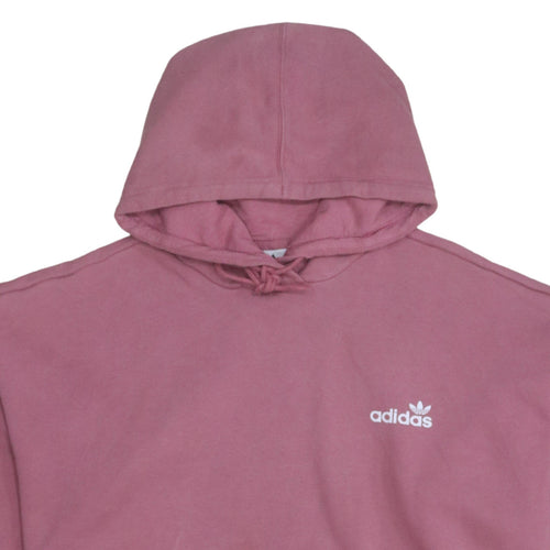 Adidas Womens Pink Hooded Pullover Hoodie Size 16 Logo Print Cotton