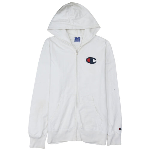 Champion Men's White XL Full Zip Hoodie Cotton Logo Sweatshirt