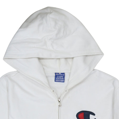Champion Men's White XL Full Zip Hoodie Cotton Logo Sweatshirt