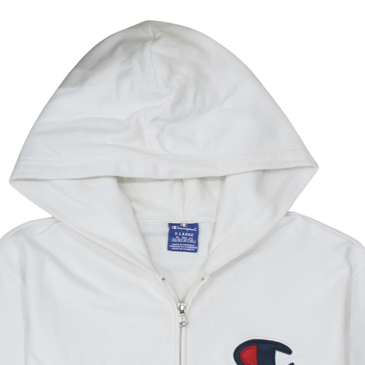 Champion Men's White XL Full Zip Hoodie Cotton Logo Sweatshirt