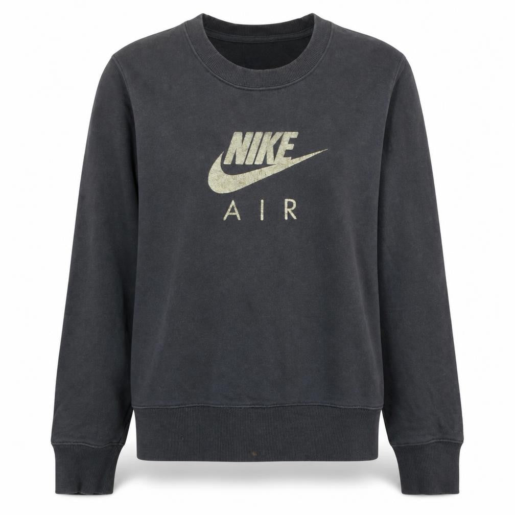 Front view of Nike Women Black Gold Logo Crew Neck Pullover Sweatshirt M