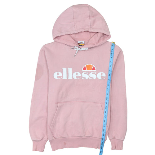 Ellesse Womens Pink Pullover Hoodie UK 8 Cotton Blend Logo Sweatshirt