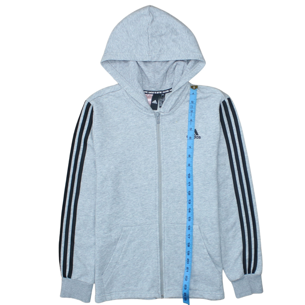 Adidas Teens Grey Full Zip Hoodie 164cm Sports Hooded Sweatshirt